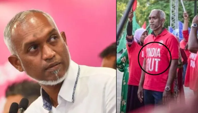 Mohamed Muizzu (left), Maldivian President india out shirt
